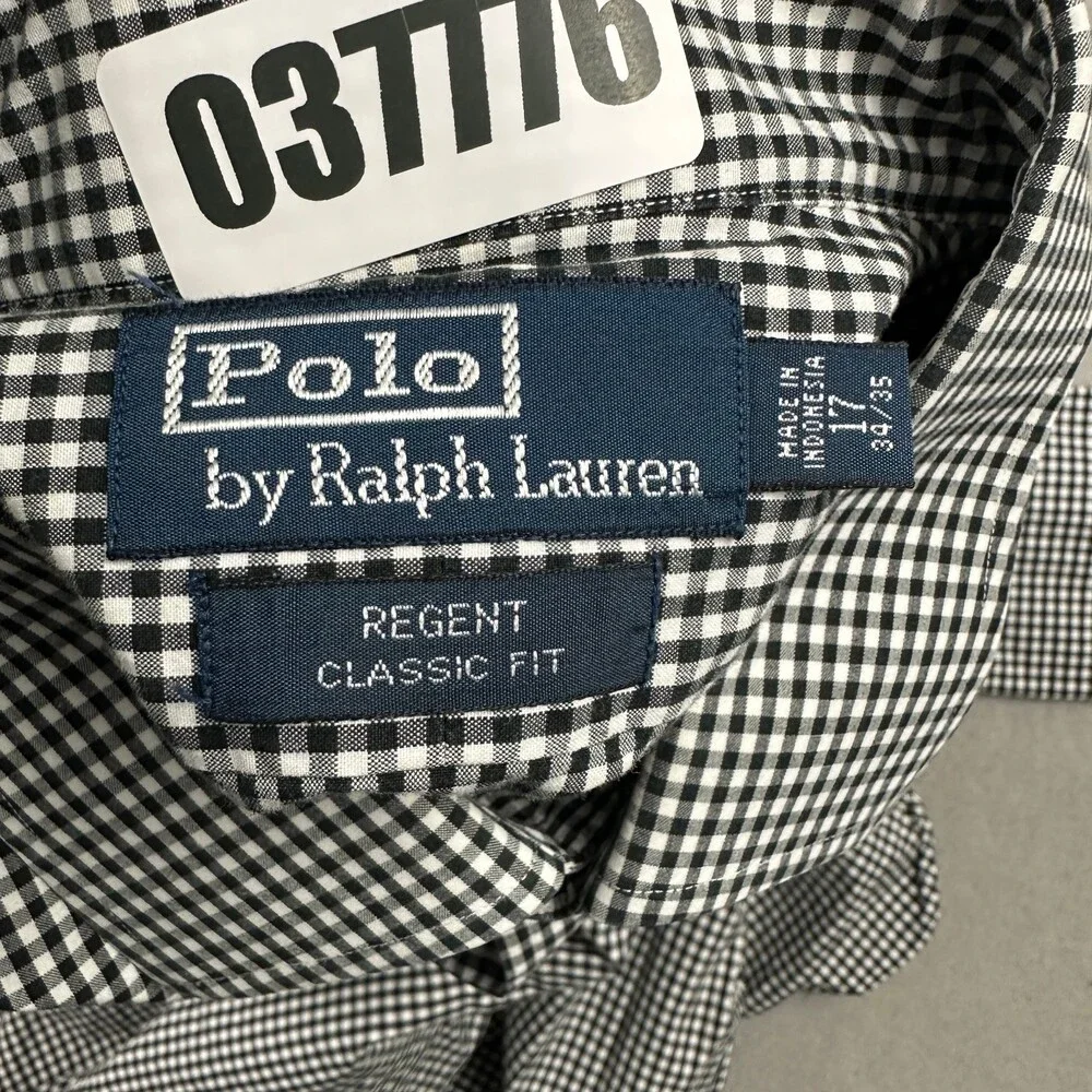 Polo Ralph Lauren Shirt Men 17 Black Check Regent Classic Fit Oxford Long Sleeve